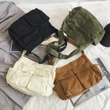 Canvas Crossbody Bag for Women Solid Color Casual Large Shoulder Bag