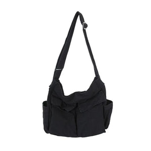 Canvas Crossbody Bag for Women Solid Color Casual Large Shoulder Bag