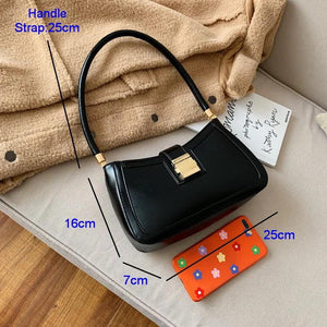 Women Shoulder Bag PU Leather Lock Flap Handbags Lady Underarm Bags