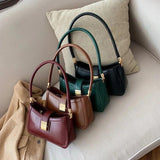 Women Shoulder Bag PU Leather Lock Flap Handbags Lady Underarm Bags