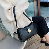 Women Shoulder Bag PU Leather Lock Flap Handbags Lady Underarm Bags