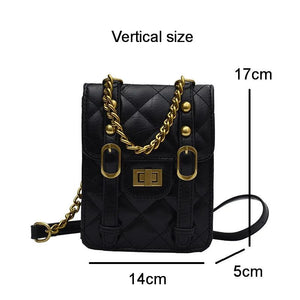 Vintage Chain Shoulder Bag PU Leather Diamond Lattice Messenger Bag
