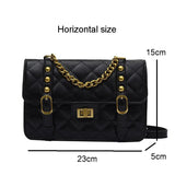 Vintage Chain Shoulder Bag PU Leather Diamond Lattice Messenger Bag