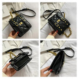 Vintage Chain Shoulder Bag PU Leather Diamond Lattice Messenger Bag