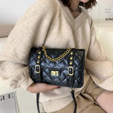 Vintage Chain Shoulder Bag PU Leather Diamond Lattice Messenger Bag