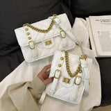 Vintage Chain Shoulder Bag PU Leather Diamond Lattice Messenger Bag