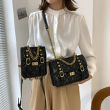 Vintage Chain Shoulder Bag PU Leather Diamond Lattice Messenger Bag