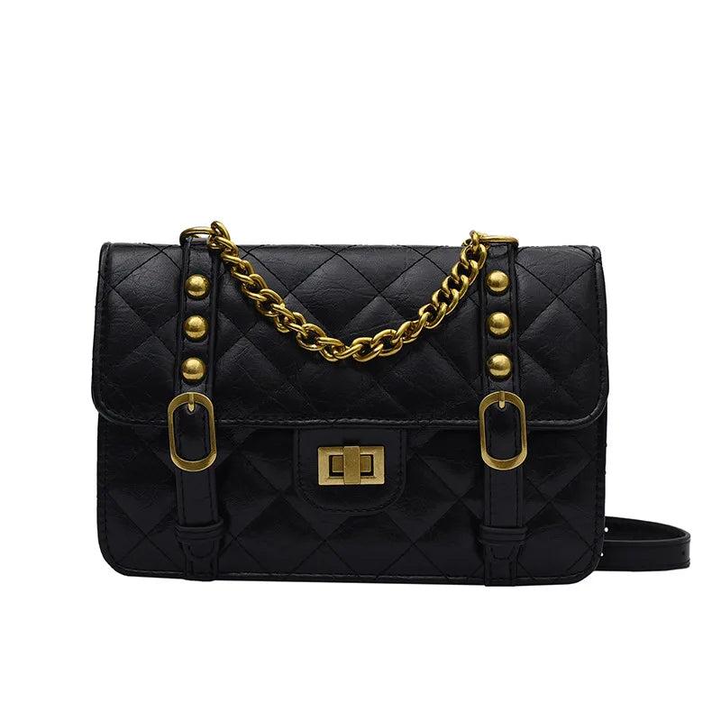 Vintage Chain Shoulder Bag PU Leather Diamond Lattice Messenger Bag