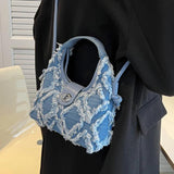 Denim Single Shoulder Messenger Crescent Bag Tassel Women Handbag Shoulder Bag
