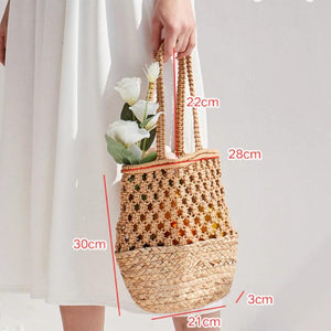 Casual Large Capacity Woven Women Bags Hollow Rope Handbags Rattan Lady Beach Ba