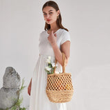 Casual Large Capacity Woven Women Bags Hollow Rope Handbags Rattan Lady Beach Ba
