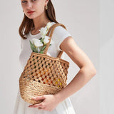 Casual Large Capacity Woven Women Bags Hollow Rope Handbags Rattan Lady Beach Ba