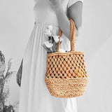Casual Large Capacity Woven Women Bags Hollow Rope Handbags Rattan Lady Beach Ba