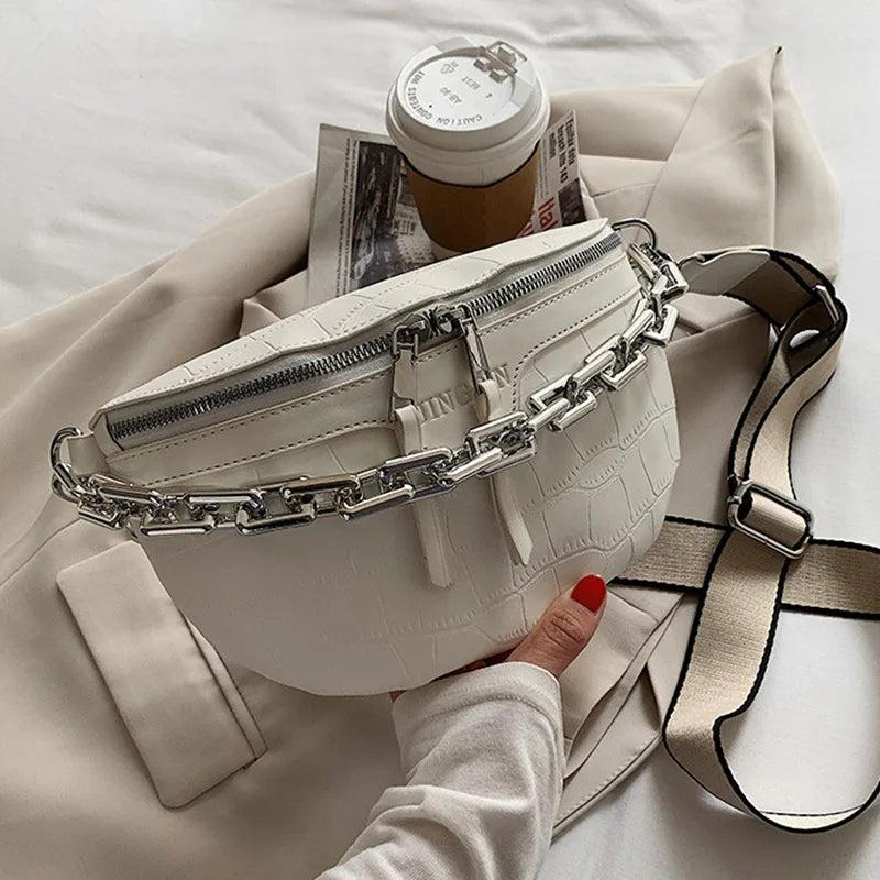 Chain Waist Bag Women PU Leather Shoulder Bag