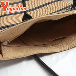Summer Large Capacity Straw Bags Stripe Totes Bag Travel Vacation Beach Bags