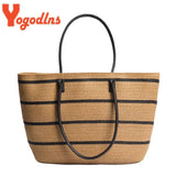 Summer Large Capacity Straw Bags Stripe Totes Bag Travel Vacation Beach Bags