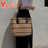 Summer Large Capacity Straw Bags Stripe Totes Bag Travel Vacation Beach Bags