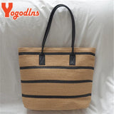 Summer Large Capacity Straw Bags Stripe Totes Bag Travel Vacation Beach Bags