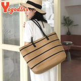 Summer Large Capacity Straw Bags Stripe Totes Bag Travel Vacation Beach Bags