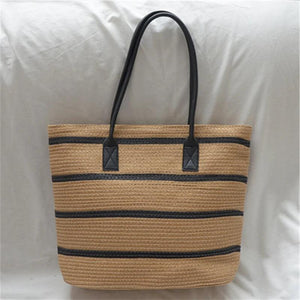 Summer Large Capacity Straw Bags Stripe Totes Bag Travel Vacation Beach Bags