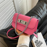Pink Leather Chain Shoulder Bag Crossbody