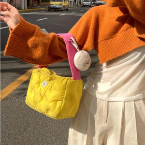 Yellow Plush Totes Bags for Women Winter Soft Handbags