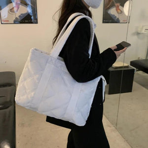 Large Capacity Down Women Bag Tot Bag Autumn and Winter Lingge Single Shoulder C