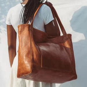 Vintage Oil Wax PU Leather Shopper Totes for Women's Handbag