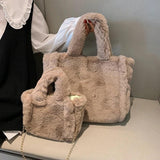 Faux Fur Shoulder Bag for Women Winter Chain Crossbody Tote Purse