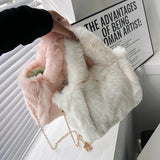 Faux Fur Shoulder Bag for Women Winter Chain Crossbody Tote Purse