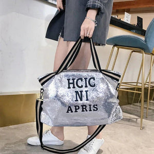 Leopard Sequin Women Handbag High-capacity Travel Bag Letter Large Shoulder Bag