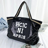 Leopard Sequin Women Handbag High-capacity Travel Bag Letter Large Shoulder Bag