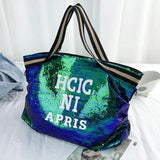 Leopard Sequin Women Handbag High-capacity Travel Bag Letter Large Shoulder Bag