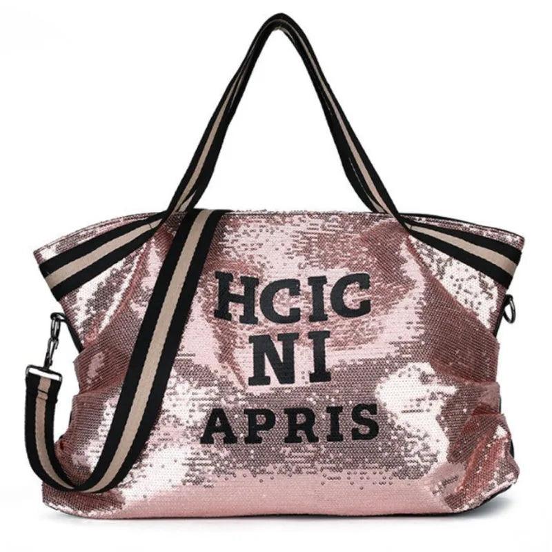 Leopard Sequin Women Handbag High-capacity Travel Bag Letter Large Shoulder Bag