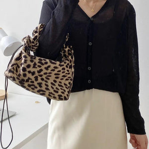 Winter Single Shoulder Bag Fold Women Handbag Leopard Armpit Bag