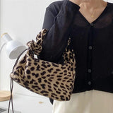 Winter Single Shoulder Bag Fold Women Handbag Leopard Armpit Bag