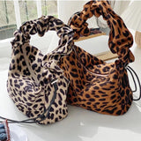 Winter Single Shoulder Bag Fold Women Handbag Leopard Armpit Bag