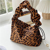 Winter Single Shoulder Bag Fold Women Handbag Leopard Armpit Bag
