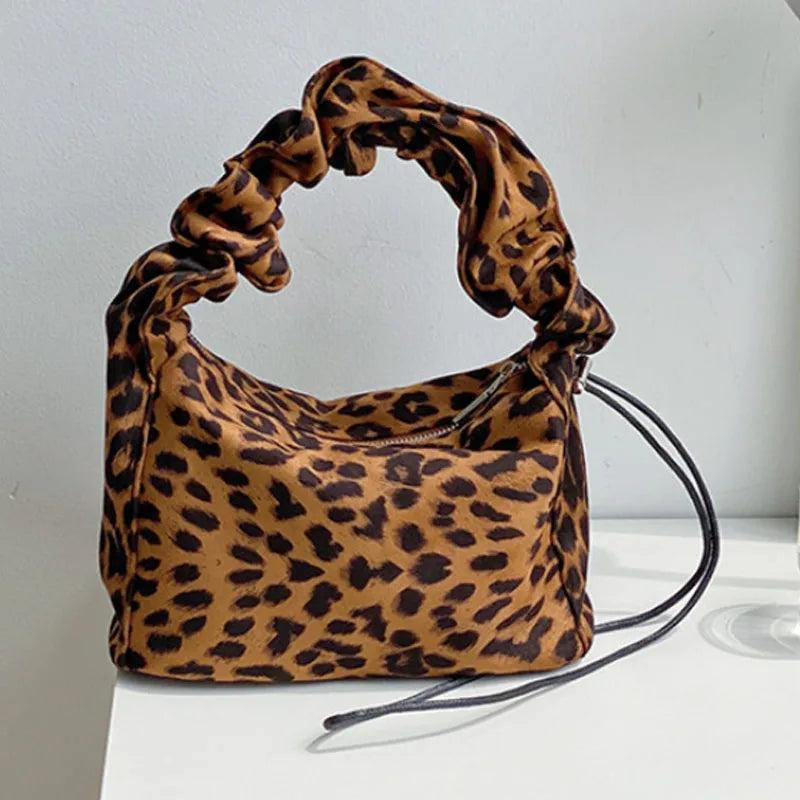 Winter Single Shoulder Bag Fold Women Handbag Leopard Armpit Bag