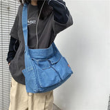Y2K Denim Jeans Fabric School Book Laptop Shoulder Bag