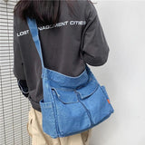 Y2K Denim Jeans Fabric School Book Laptop Shoulder Bag