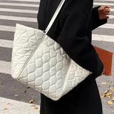Quilted Large Tote Bag Winter Ladies Shoulder Bags Top Handle Women Handbag