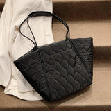 Quilted Large Tote Bag Winter Ladies Shoulder Bags Top Handle Women Handbag