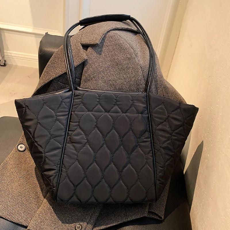 Quilted Large Tote Bag Winter Ladies Shoulder Bags Top Handle Women Handbag