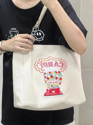 Large Capacity Canvas Tote Bag Embroidery Shoulder Bag