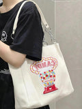 Large Capacity Canvas Tote Bag Embroidery Shoulder Bag
