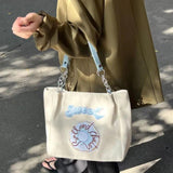 Large Capacity Canvas Tote Bag Embroidery Shoulder Bag
