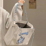 Large Capacity Canvas Tote Bag Embroidery Shoulder Bag