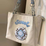 Large Capacity Canvas Tote Bag Embroidery Shoulder Bag