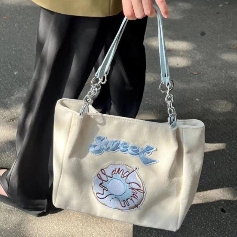 Large Capacity Canvas Tote Bag Embroidery Shoulder Bag